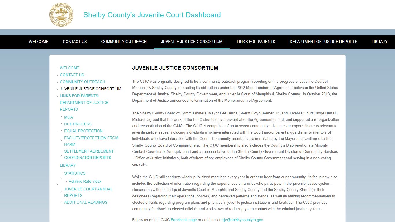 JUVENILE JUSTICE CONSORTIUM | Shelby County's Juvenile Court Dashboard
